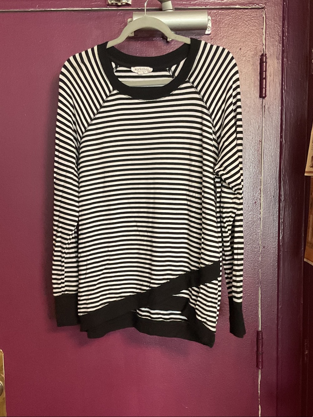 Workshop Republic Clothing Black and White Striped Crewneck Sweater